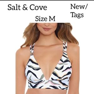 SALT + COVE BIKINI TOP SIZE JUNIORS M WHITE MULTICOLORED NEW WITH TAGS